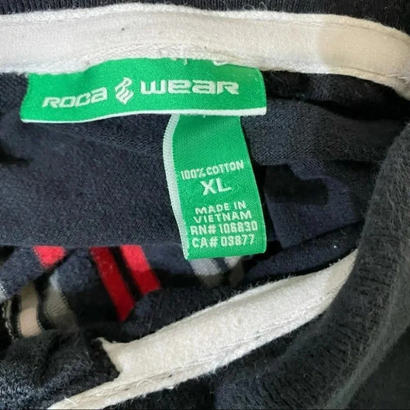 ROCA WEAR‎ Vintage XL black polo with red & white stripes Retro Hip Hop - Picture 3 of 5